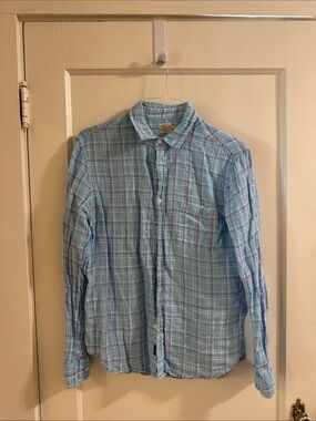 Faherty Light Blue Plaid Button-Down Shirt
